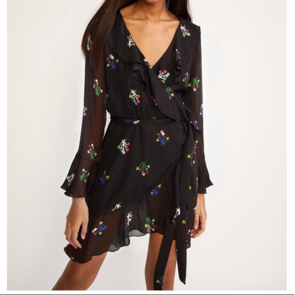 Cynthia Rowley Malibu Black Ruffle Wrap Dress